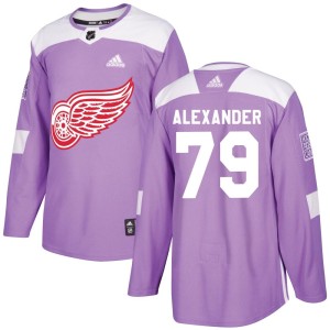 Men's Detroit Red Wings Gage Alexander Adidas Authentic Hockey Fights Cancer Practice Jersey - Purple