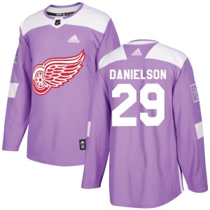 Men's Detroit Red Wings Nate Danielson Adidas Authentic Hockey Fights Cancer Practice Jersey - Purple