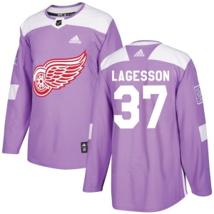 Men's Detroit Red Wings William Lagesson Adidas Authentic Hockey Fights Cancer Practice Jersey - Purple