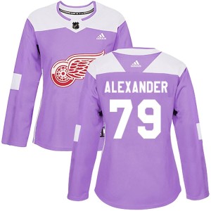 Women's Detroit Red Wings Gage Alexander Adidas Authentic Hockey Fights Cancer Practice Jersey - Purple