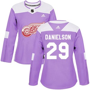 Women's Detroit Red Wings Nate Danielson Adidas Authentic Hockey Fights Cancer Practice Jersey - Purple