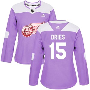 Women's Detroit Red Wings Sheldon Dries Adidas Authentic Hockey Fights Cancer Practice Jersey - Purple