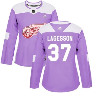 Women's Detroit Red Wings William Lagesson Adidas Authentic Hockey Fights Cancer Practice Jersey - Purple