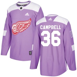 Youth Detroit Red Wings Jack Campbell Adidas Authentic Hockey Fights Cancer Practice Jersey - Purple